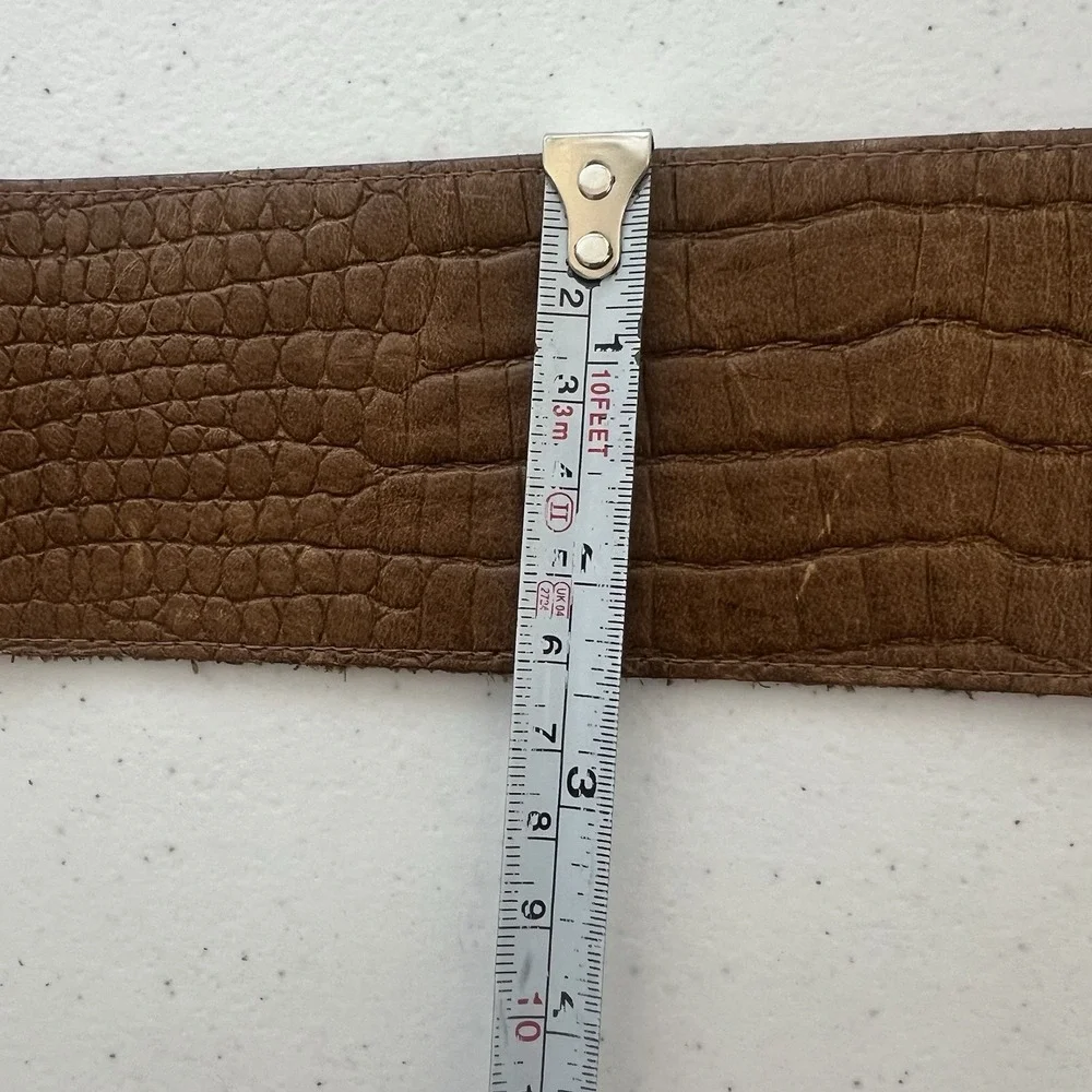 Vintage Ruza Croc Embossed Leather Wide Belt Leopard Strap Women 38